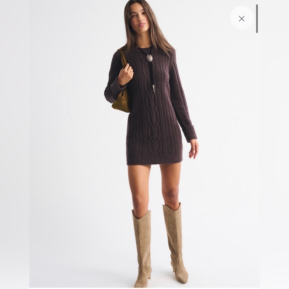 NWOT The A&F Brown Madeline Cable Mini Sweater Dress size XS